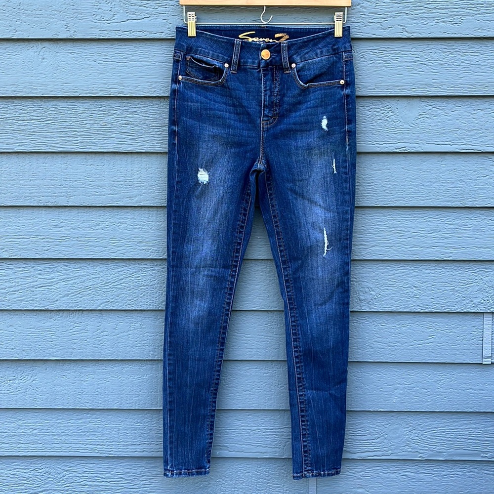 Seven7 Women's Skinny Jeans - Dark Blue Indigo - Picture 2 of 14